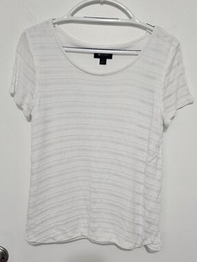 AB Studio White Short Sleeve Scoop Neck Textured Tee Size Medium
